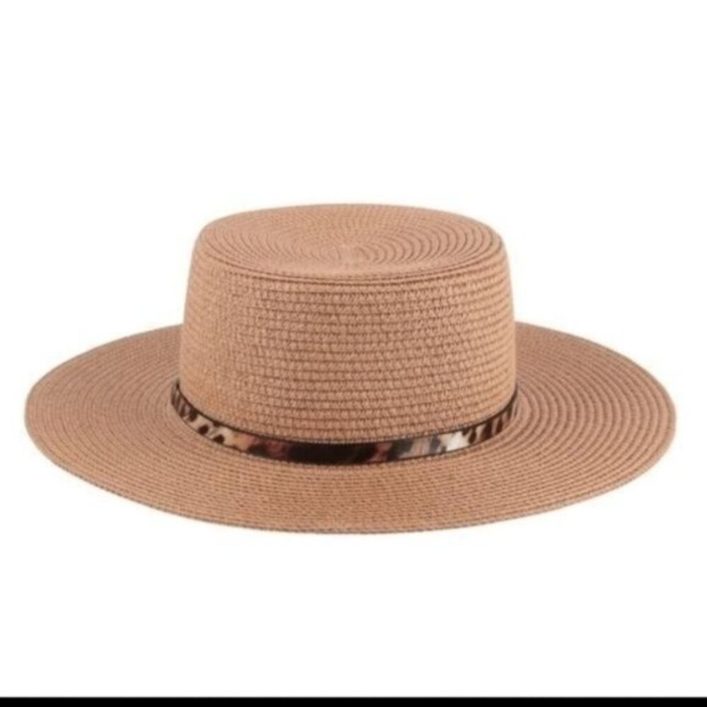 PANAMA BRIM HAT W/ LEOPARD STRAP-NEW-WOVEN.